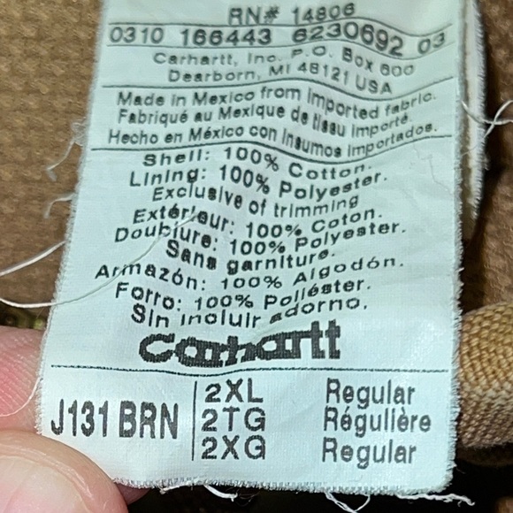 Carhartt Work Jacket 2XL Khaki Men’s Heavyweight Full Zip Hoodie Canvas J131 BRN - Picture 4 of 8